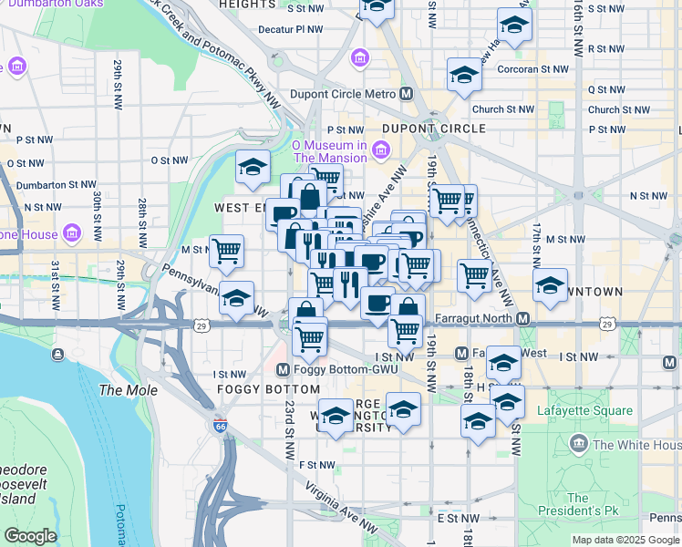 map of restaurants, bars, coffee shops, grocery stores, and more near 101 Independence Avenue Southeast in Washington