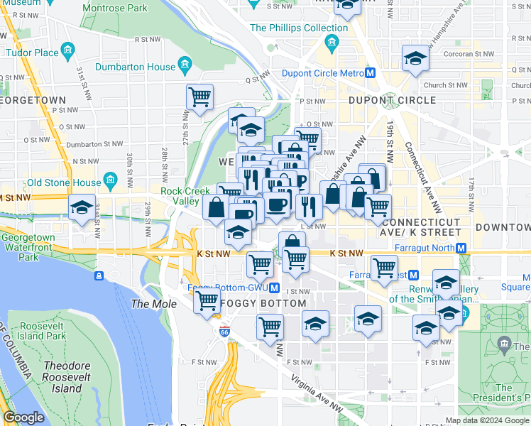 map of restaurants, bars, coffee shops, grocery stores, and more near 101 Independence Avenue Southeast in Washington