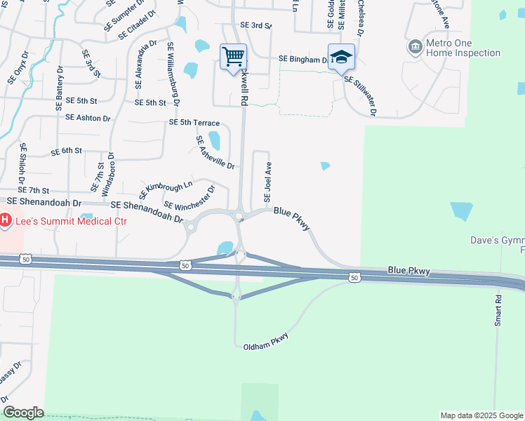 map of restaurants, bars, coffee shops, grocery stores, and more near 651 Southeast Joel Avenue in Lee's Summit