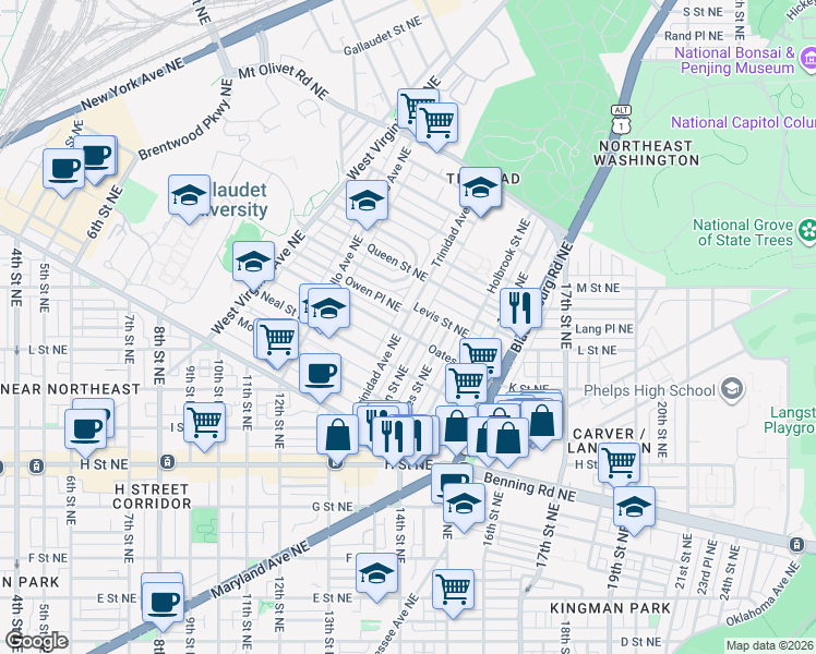 map of restaurants, bars, coffee shops, grocery stores, and more near 101 Independence Avenue Southeast in Washington