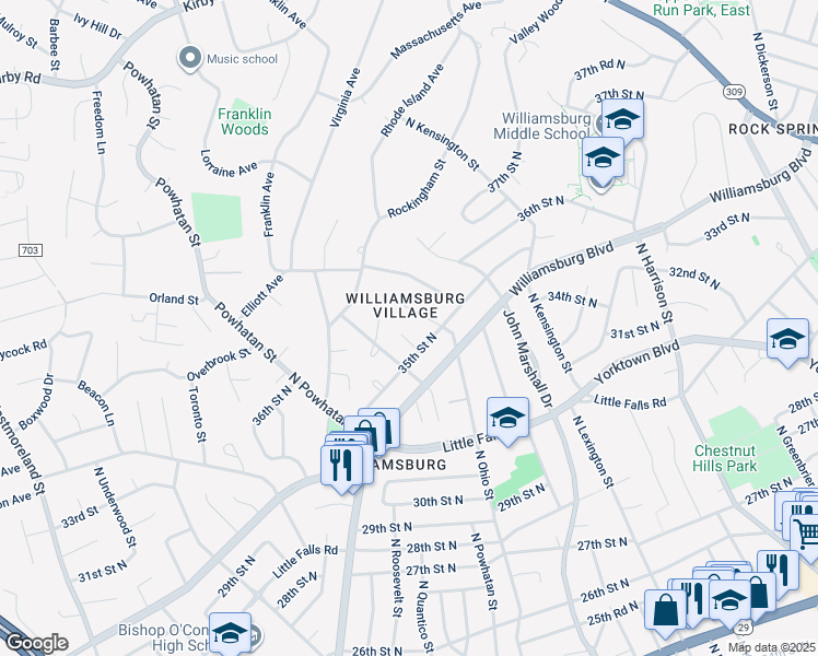 map of restaurants, bars, coffee shops, grocery stores, and more near 3513 North Ottawa Street in Arlington