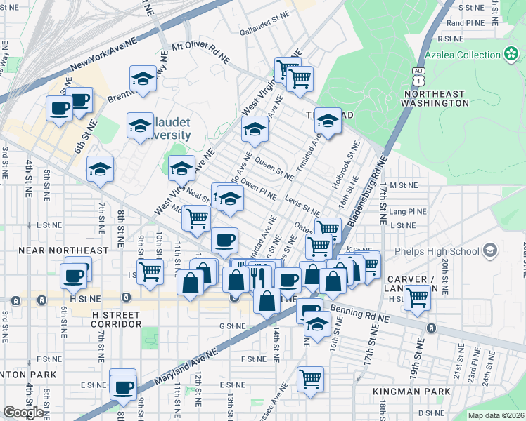 map of restaurants, bars, coffee shops, grocery stores, and more near 101 Independence Avenue Southeast in Washington