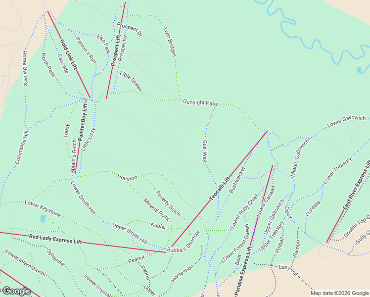 map of restaurants, bars, coffee shops, grocery stores, and more near Prospect Drive in Crested Butte