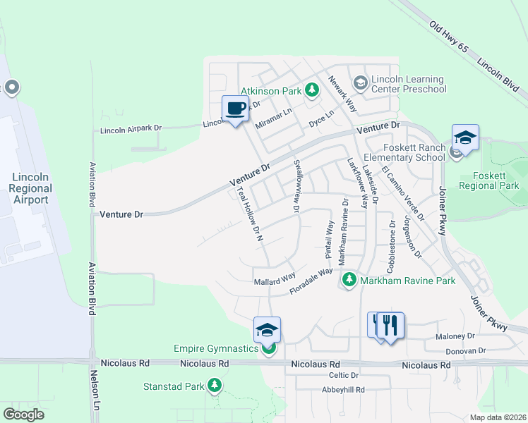 map of restaurants, bars, coffee shops, grocery stores, and more near 2704 Avocet Way in Lincoln