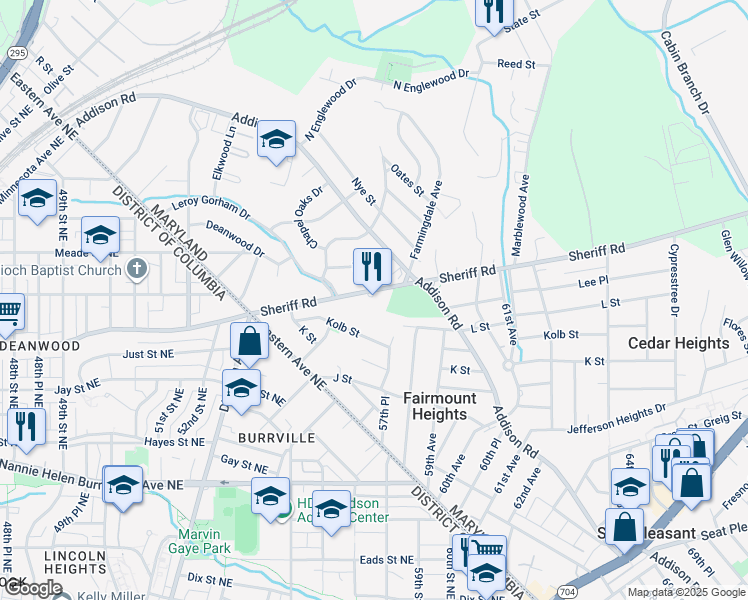 map of restaurants, bars, coffee shops, grocery stores, and more near 5367 Sheriff Road in Fairmount Heights