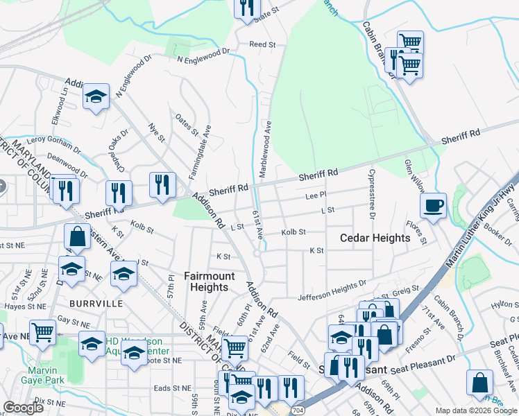 map of restaurants, bars, coffee shops, grocery stores, and more near 101 Independence Avenue Southeast in Washington