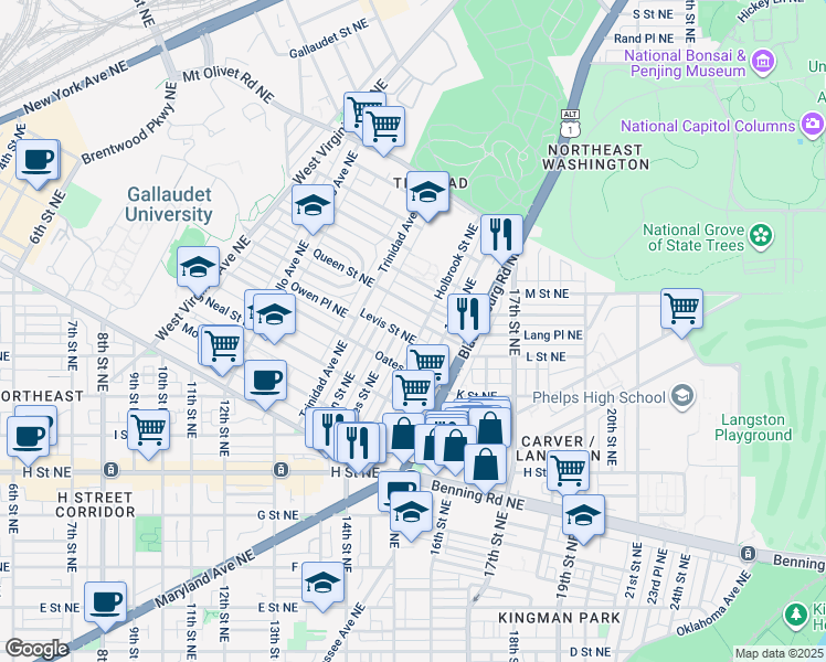 map of restaurants, bars, coffee shops, grocery stores, and more near 101 Independence Avenue Southeast in Washington