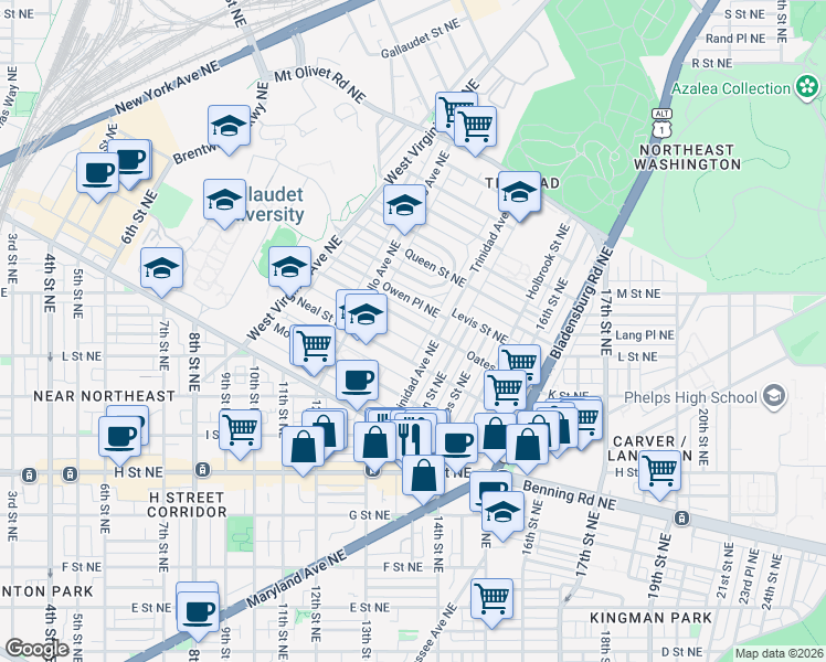 map of restaurants, bars, coffee shops, grocery stores, and more near 101 Independence Avenue Southeast in Washington