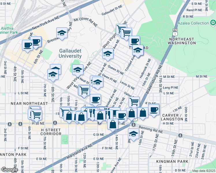map of restaurants, bars, coffee shops, grocery stores, and more near 101 Independence Avenue Southeast in Washington