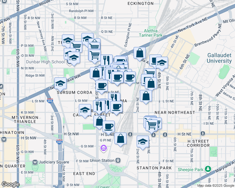 map of restaurants, bars, coffee shops, grocery stores, and more near 101 Independence Avenue Southeast in Washington