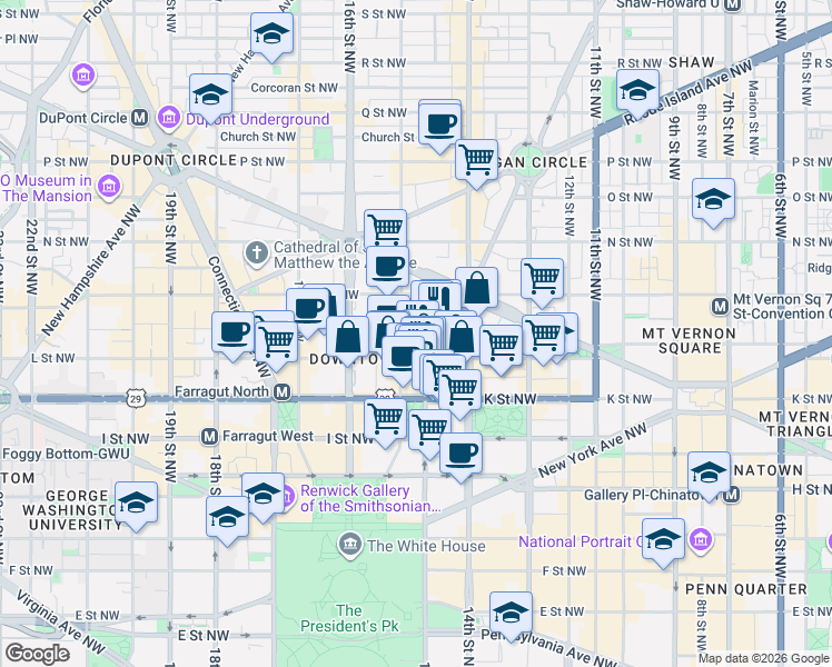 map of restaurants, bars, coffee shops, grocery stores, and more near 101 Independence Avenue Southeast in Washington