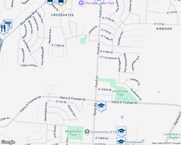 map of restaurants, bars, coffee shops, grocery stores, and more near 12046 Food Lane in Grandview