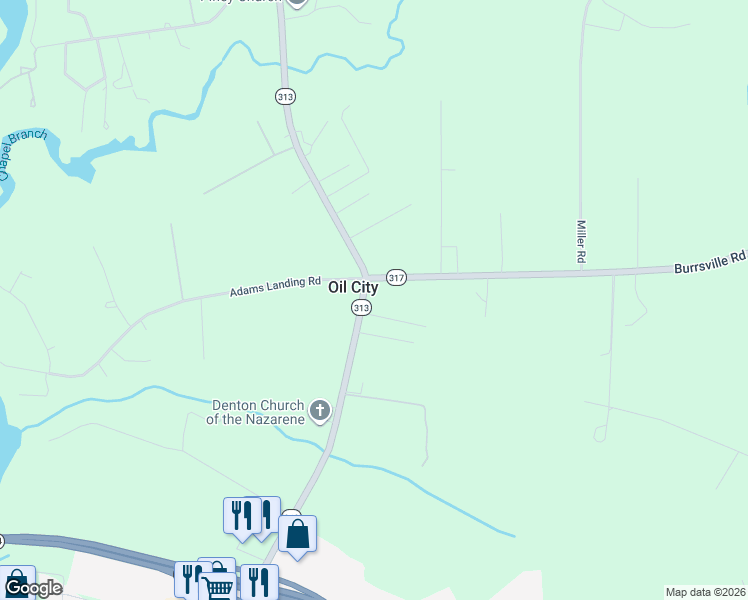 map of restaurants, bars, coffee shops, grocery stores, and more near 10797 Greensboro Road in Denton