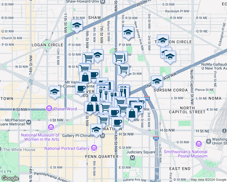 map of restaurants, bars, coffee shops, grocery stores, and more near 101 Independence Avenue Southeast in Washington