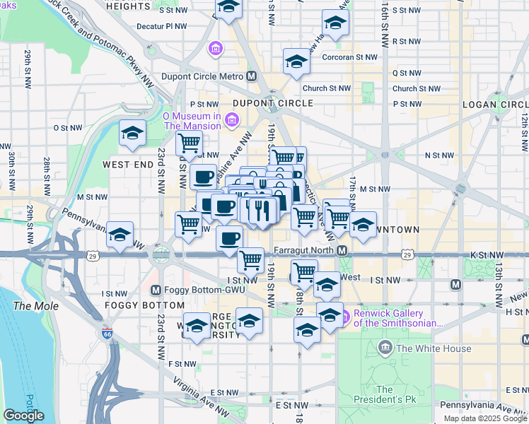 map of restaurants, bars, coffee shops, grocery stores, and more near 101 Independence Avenue Southeast in Washington