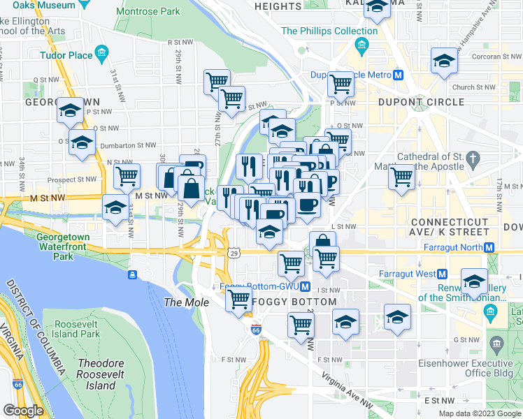 map of restaurants, bars, coffee shops, grocery stores, and more near 101 Independence Avenue Southeast in Washington