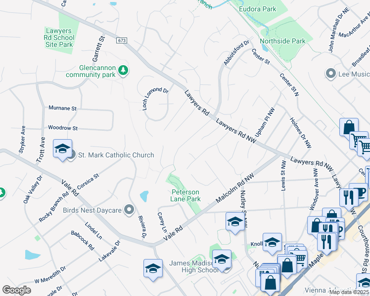 map of restaurants, bars, coffee shops, grocery stores, and more near 2223 Abbotsford Drive in Vienna