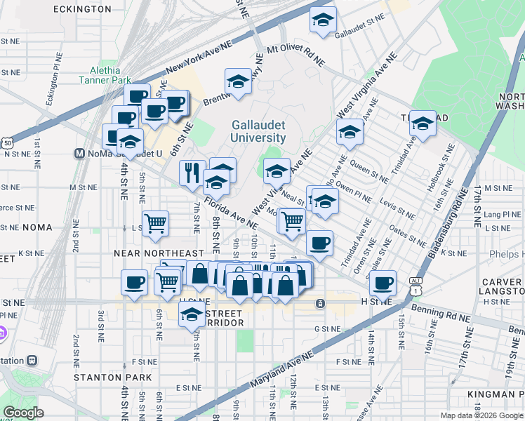 map of restaurants, bars, coffee shops, grocery stores, and more near 101 Independence Avenue Southeast in Washington