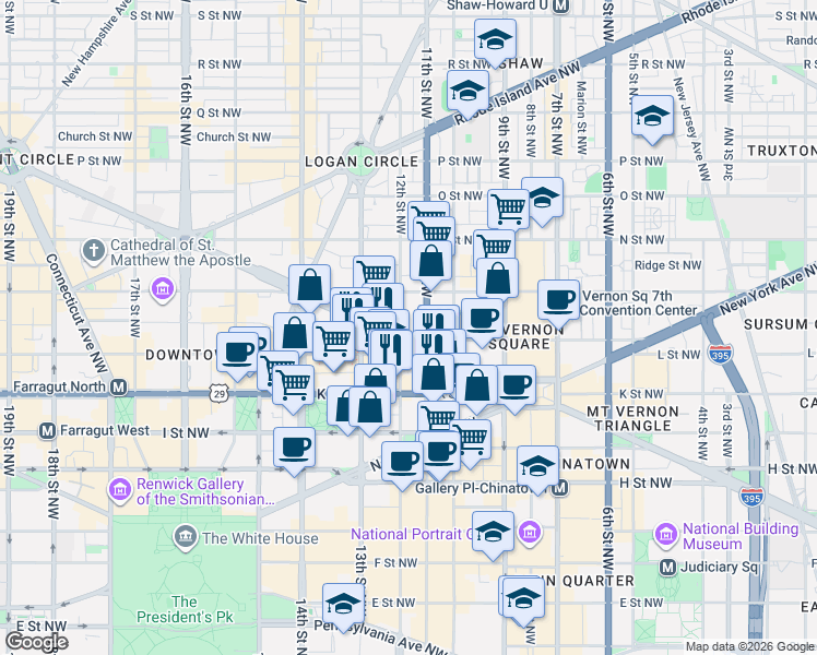 map of restaurants, bars, coffee shops, grocery stores, and more near 101 Independence Avenue Southeast in Washington