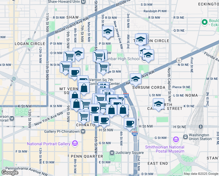 map of restaurants, bars, coffee shops, grocery stores, and more near 101 Independence Avenue Southeast in Washington
