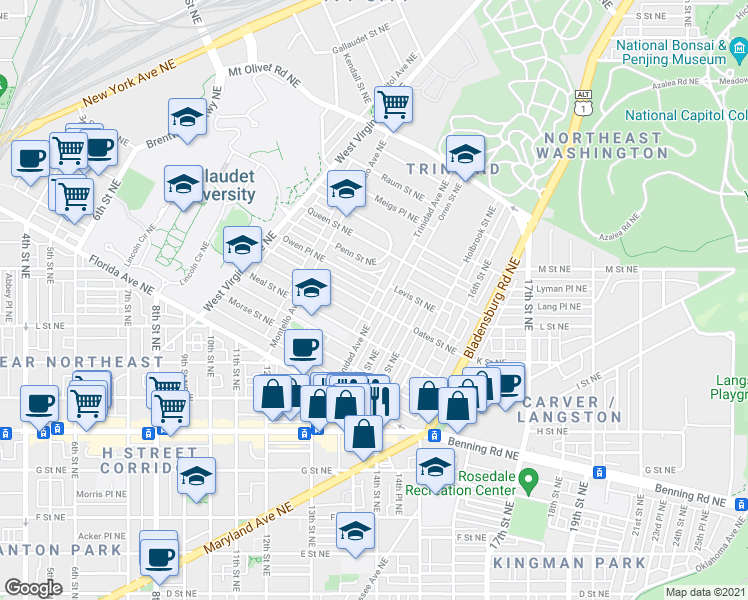 map of restaurants, bars, coffee shops, grocery stores, and more near 101 Independence Avenue Southeast in Washington