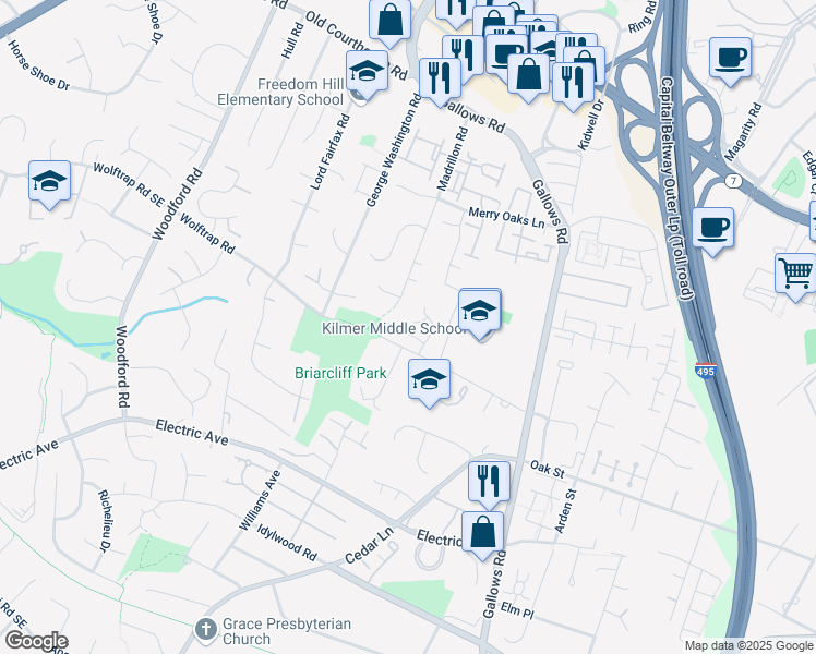 map of restaurants, bars, coffee shops, grocery stores, and more near 8156 Silverberry Way in Vienna