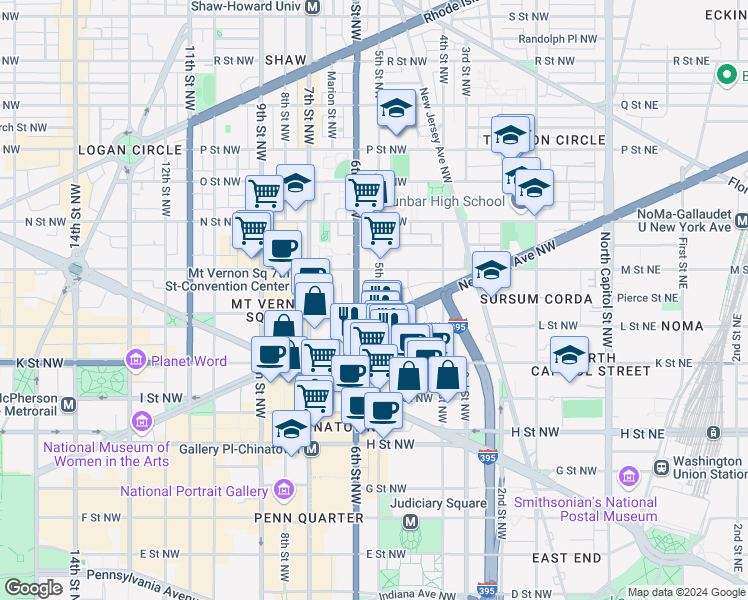 map of restaurants, bars, coffee shops, grocery stores, and more near 1106 5th Street Northwest in Washington