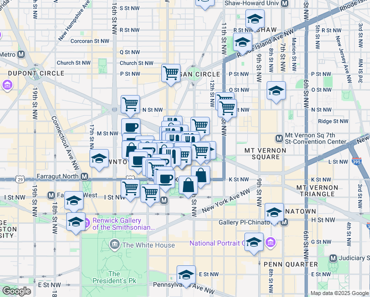 map of restaurants, bars, coffee shops, grocery stores, and more near 1312 Massachusetts Avenue Northwest in Washington
