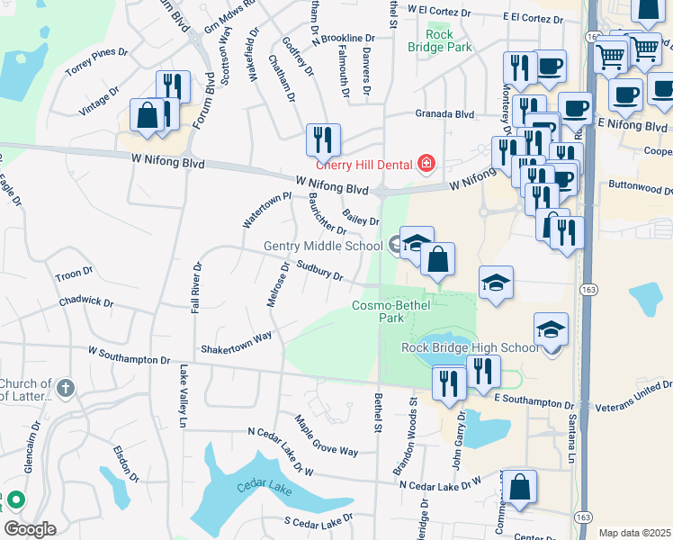 map of restaurants, bars, coffee shops, grocery stores, and more near 4305 Vermont Ct in Columbia