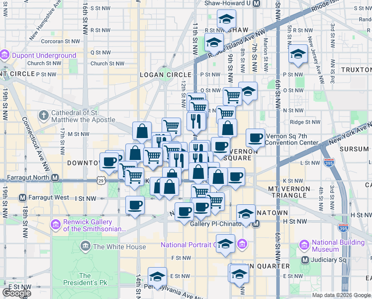 map of restaurants, bars, coffee shops, grocery stores, and more near 101 Independence Avenue Southeast in Washington