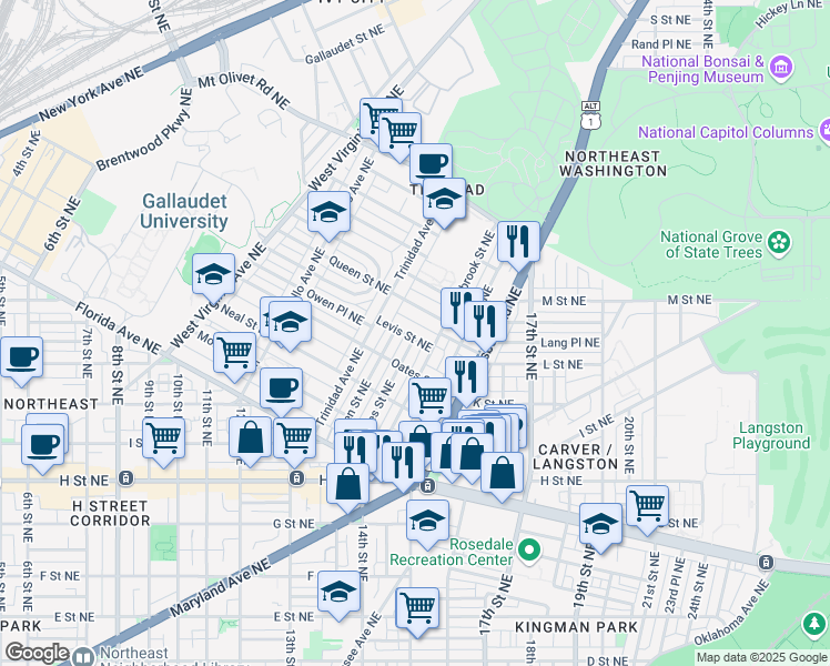 map of restaurants, bars, coffee shops, grocery stores, and more near 101 Independence Avenue Southeast in Washington