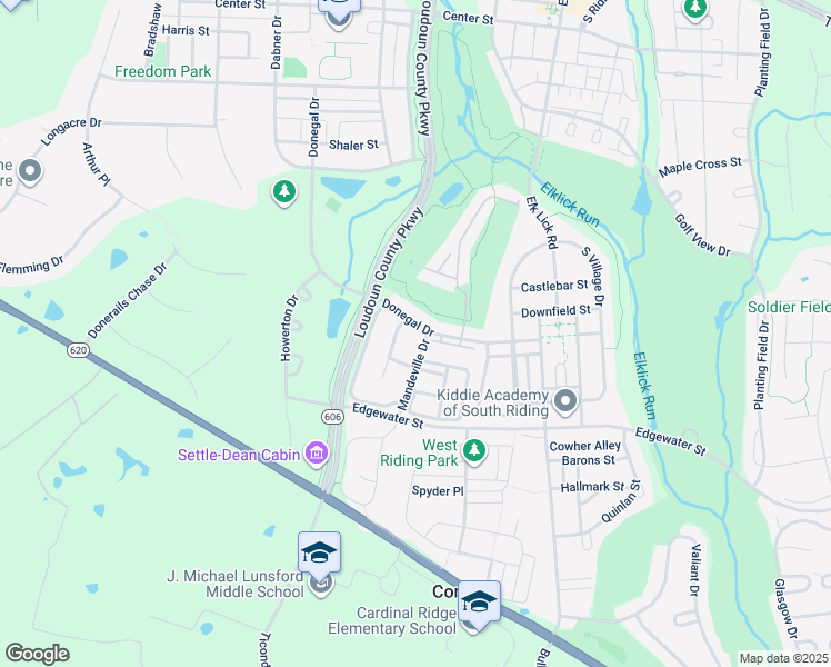 map of restaurants, bars, coffee shops, grocery stores, and more near 25807 Donegal Drive in Chantilly