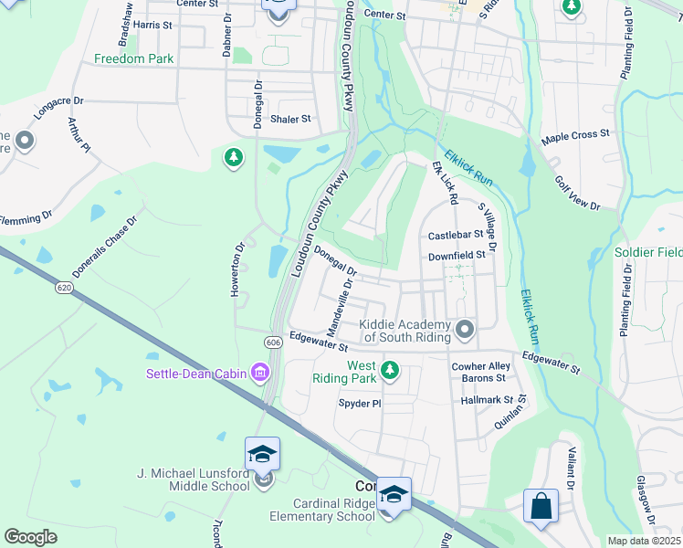 map of restaurants, bars, coffee shops, grocery stores, and more near 25807 Donegal Drive in Chantilly