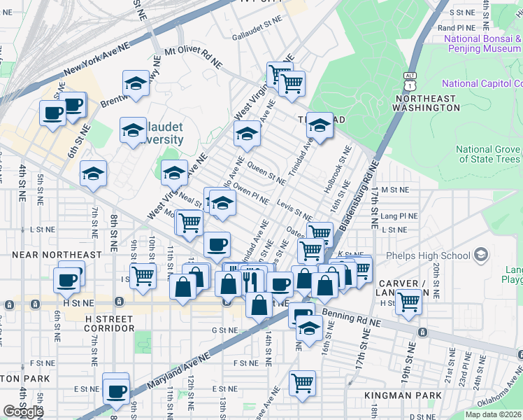 map of restaurants, bars, coffee shops, grocery stores, and more near 101 Independence Avenue Southeast in Washington