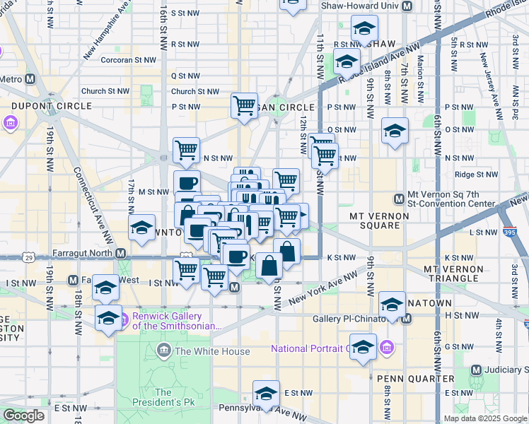 map of restaurants, bars, coffee shops, grocery stores, and more near 1312 Massachusetts Avenue Northwest in Washington
