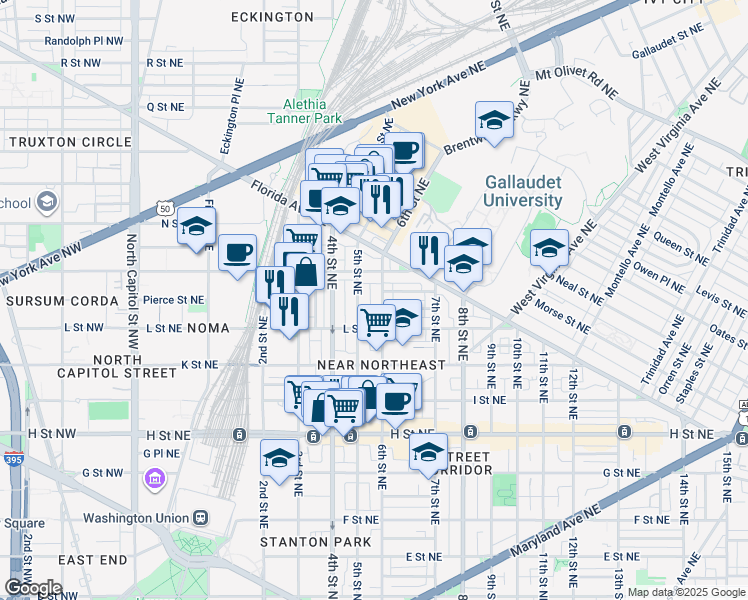 map of restaurants, bars, coffee shops, grocery stores, and more near 101 Independence Avenue Southeast in Washington