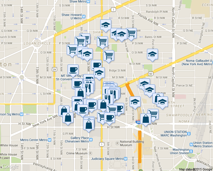 map of restaurants, bars, coffee shops, grocery stores, and more near 101 Independence Avenue Southeast in Washington