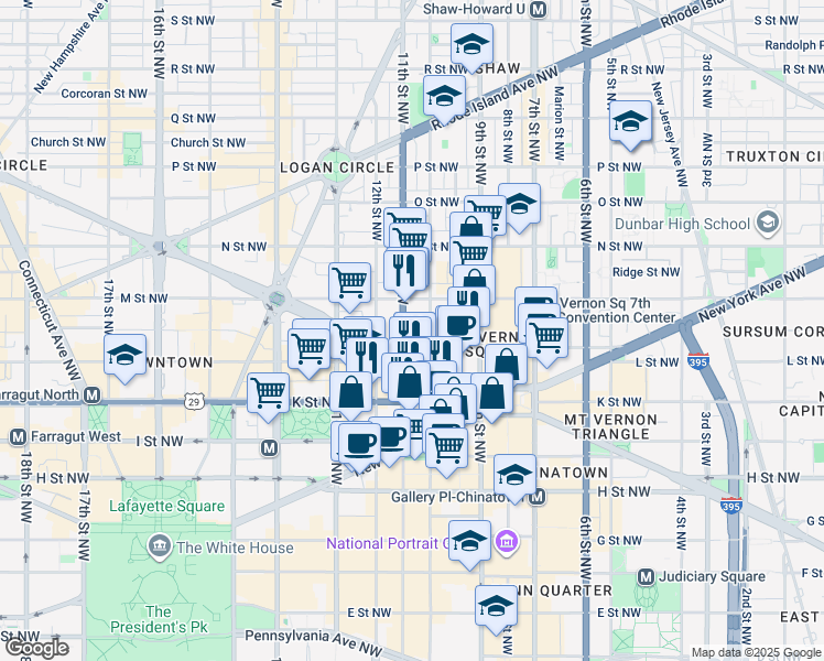 map of restaurants, bars, coffee shops, grocery stores, and more near 101 Independence Avenue Southeast in Washington