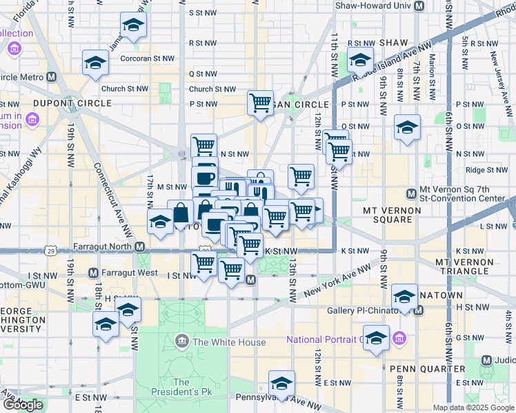 map of restaurants, bars, coffee shops, grocery stores, and more near 101 Independence Avenue Southeast in Washington