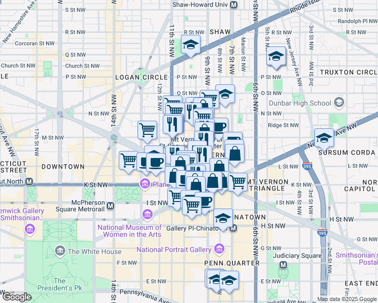 map of restaurants, bars, coffee shops, grocery stores, and more near 1117 10th Street Northwest in Washington