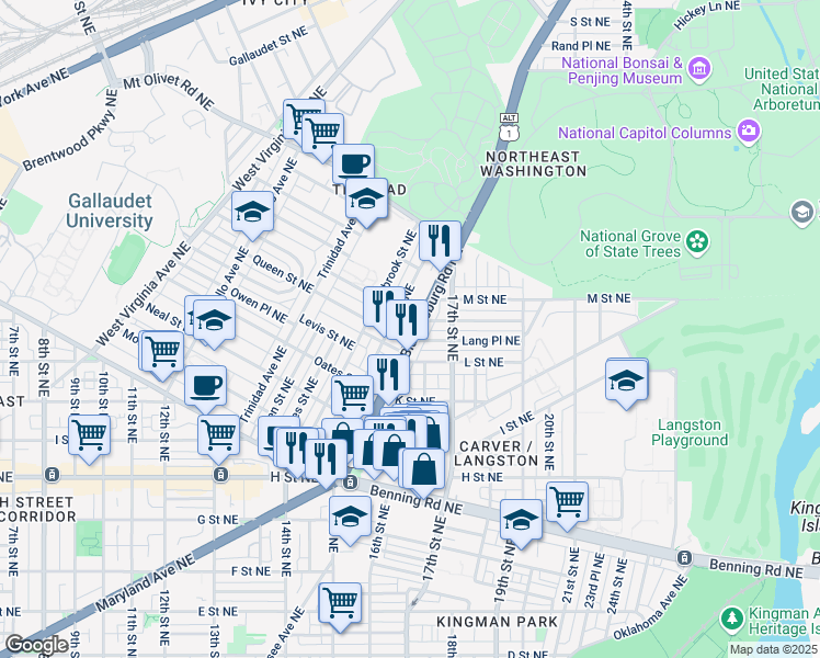 map of restaurants, bars, coffee shops, grocery stores, and more near 101 Independence Avenue Southeast in Washington