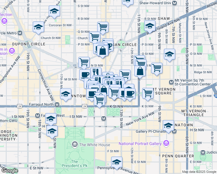 map of restaurants, bars, coffee shops, grocery stores, and more near 1133 14th Street Northwest in Washington