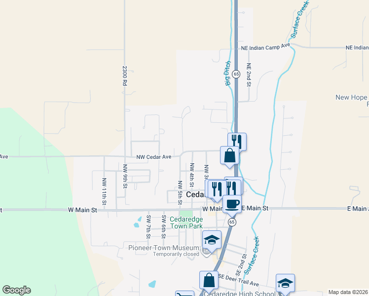 map of restaurants, bars, coffee shops, grocery stores, and more near 410 Northwest Cedar Avenue in Cedaredge