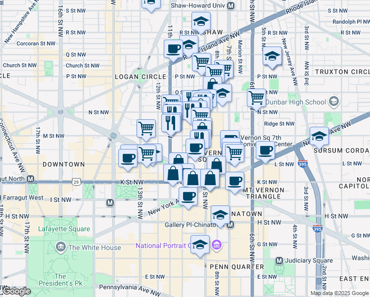 map of restaurants, bars, coffee shops, grocery stores, and more near 1117 10th Street Northwest in Washington