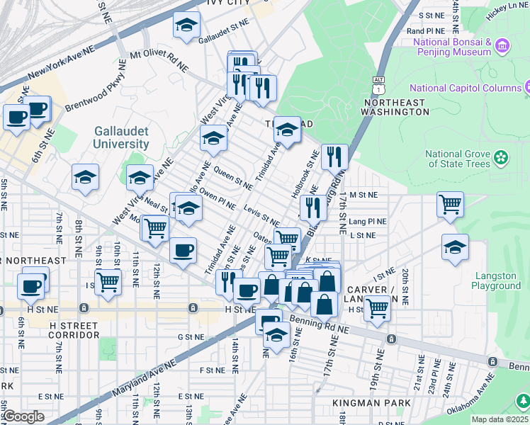 map of restaurants, bars, coffee shops, grocery stores, and more near 101 Independence Avenue Southeast in Washington