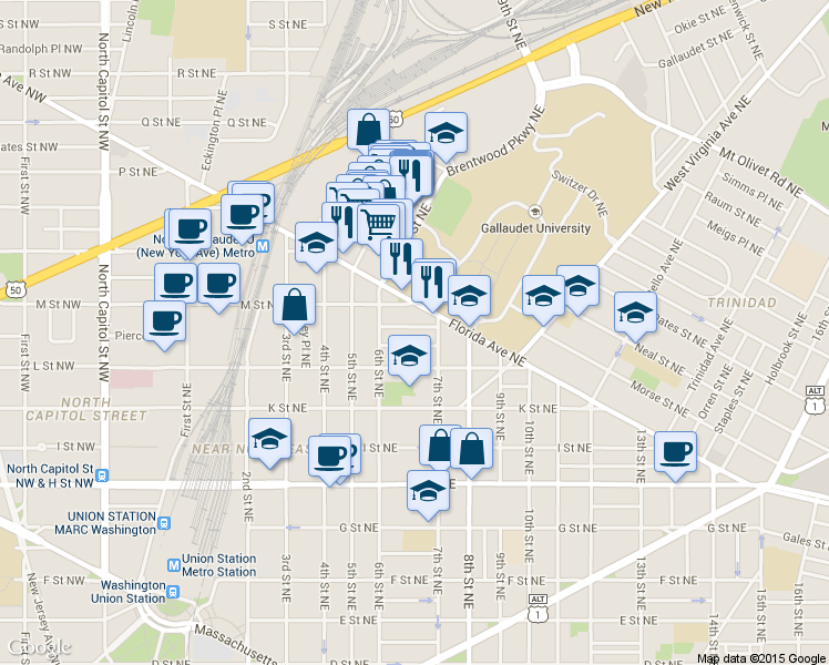 map of restaurants, bars, coffee shops, grocery stores, and more near 101 Independence Avenue Southeast in Washington