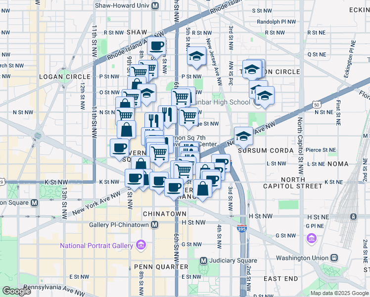 map of restaurants, bars, coffee shops, grocery stores, and more near 101 Independence Avenue Southeast in Washington
