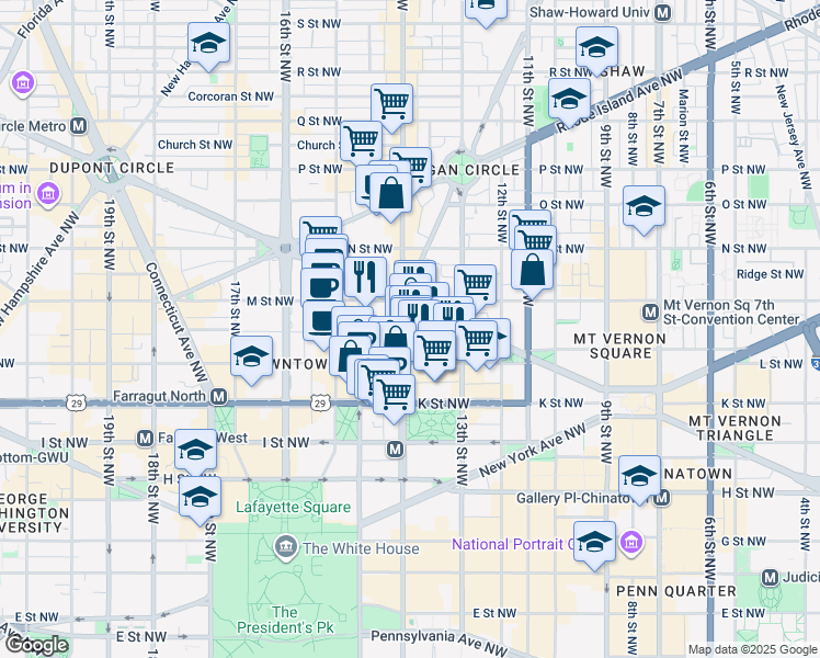 map of restaurants, bars, coffee shops, grocery stores, and more near 1133 14th Street Northwest in Washington