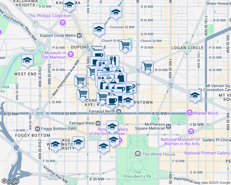 map of restaurants, bars, coffee shops, grocery stores, and more near 101 Independence Avenue Southeast in Washington