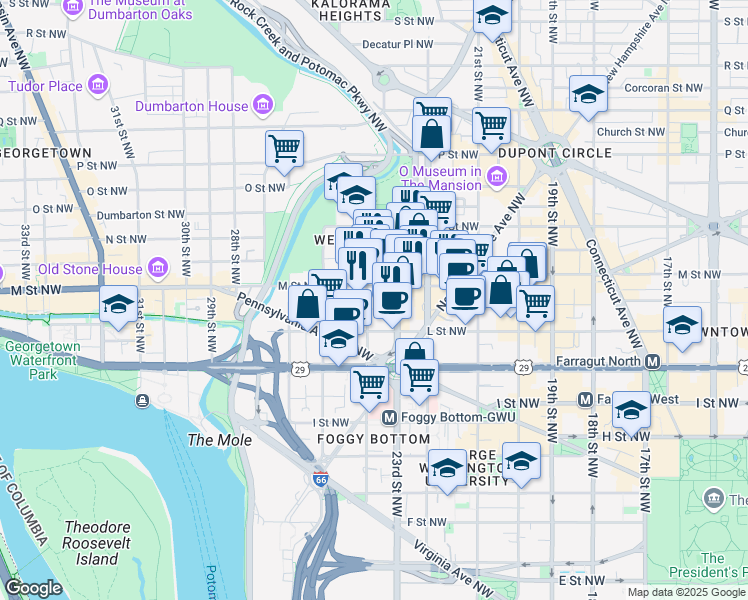 map of restaurants, bars, coffee shops, grocery stores, and more near 101 Independence Avenue Southeast in Washington